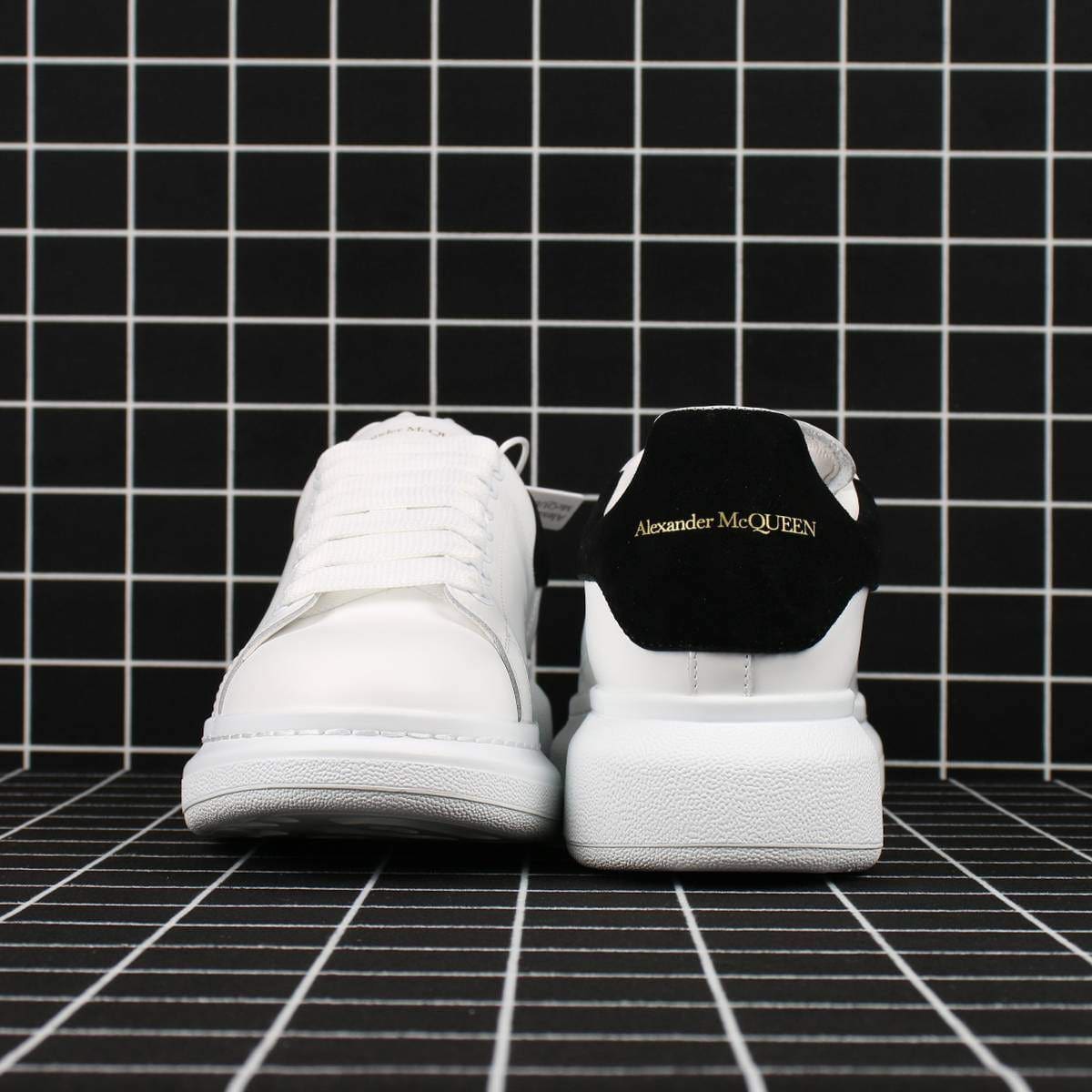 Alexander McQueen Oversized Sneaker White Smooth Calf Leather with Black Suede Heel Replica