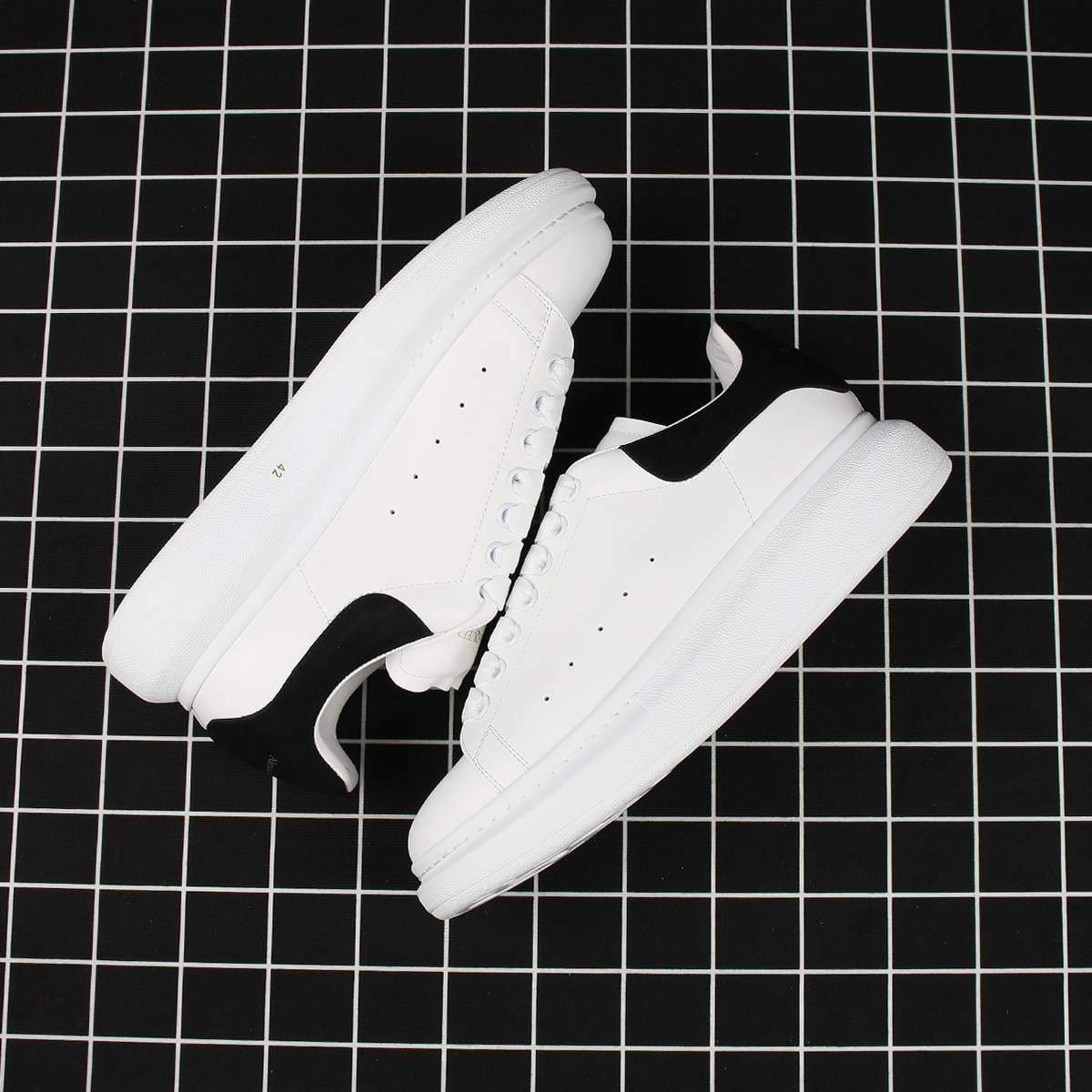 Alexander McQueen Oversized Sneaker White Smooth Calf Leather with Black Suede Heel Replica