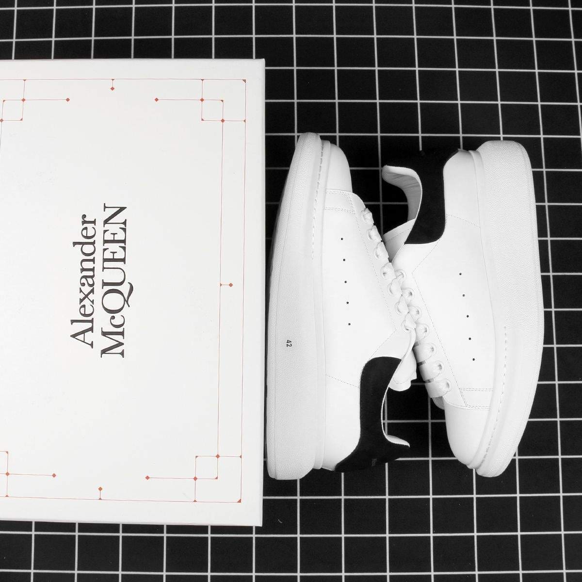 Alexander McQueen Oversized Sneaker White Smooth Calf Leather with Black Suede Heel Replica