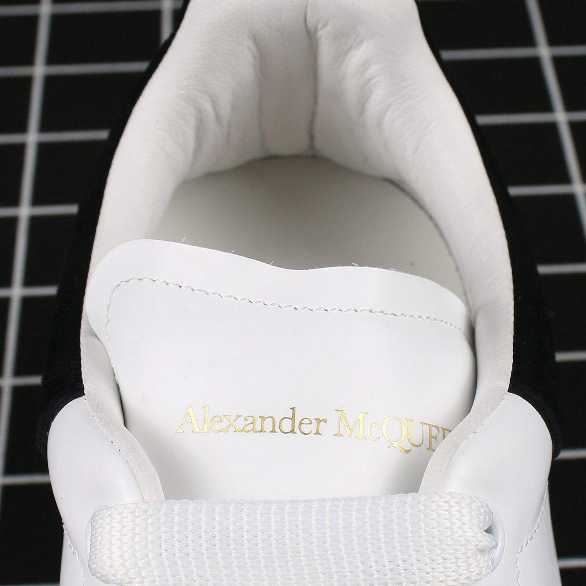 Alexander McQueen Oversized Sneaker White Smooth Calf Leather with Black Suede Heel Replica