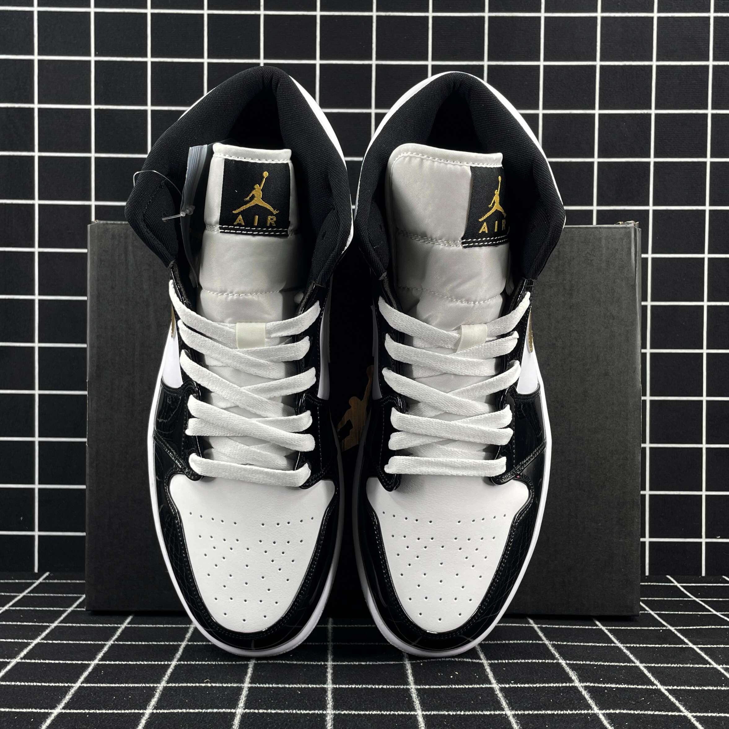 Air Jordan 1 Mid Patent Black Gold Replica
