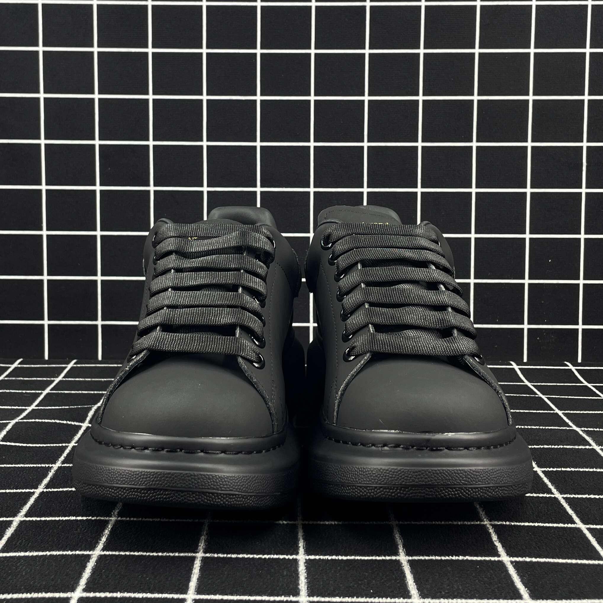 Alexander McQueen Oversized Sneaker Black Smooth Calf Leather with Black Sole Replica