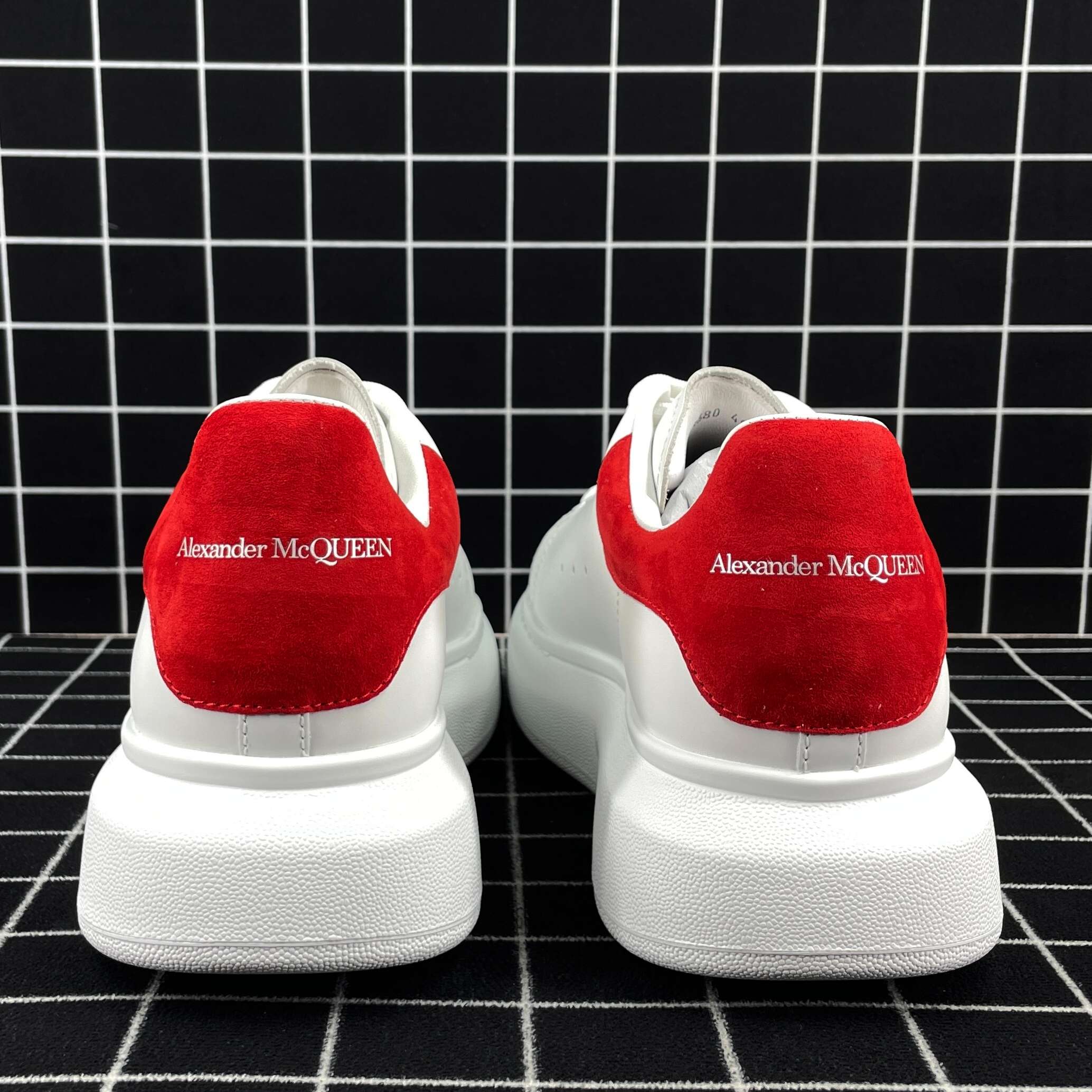 Alexander McQueen Oversized Sneaker White Smooth Calf Leather with Red Suede Heel Replica