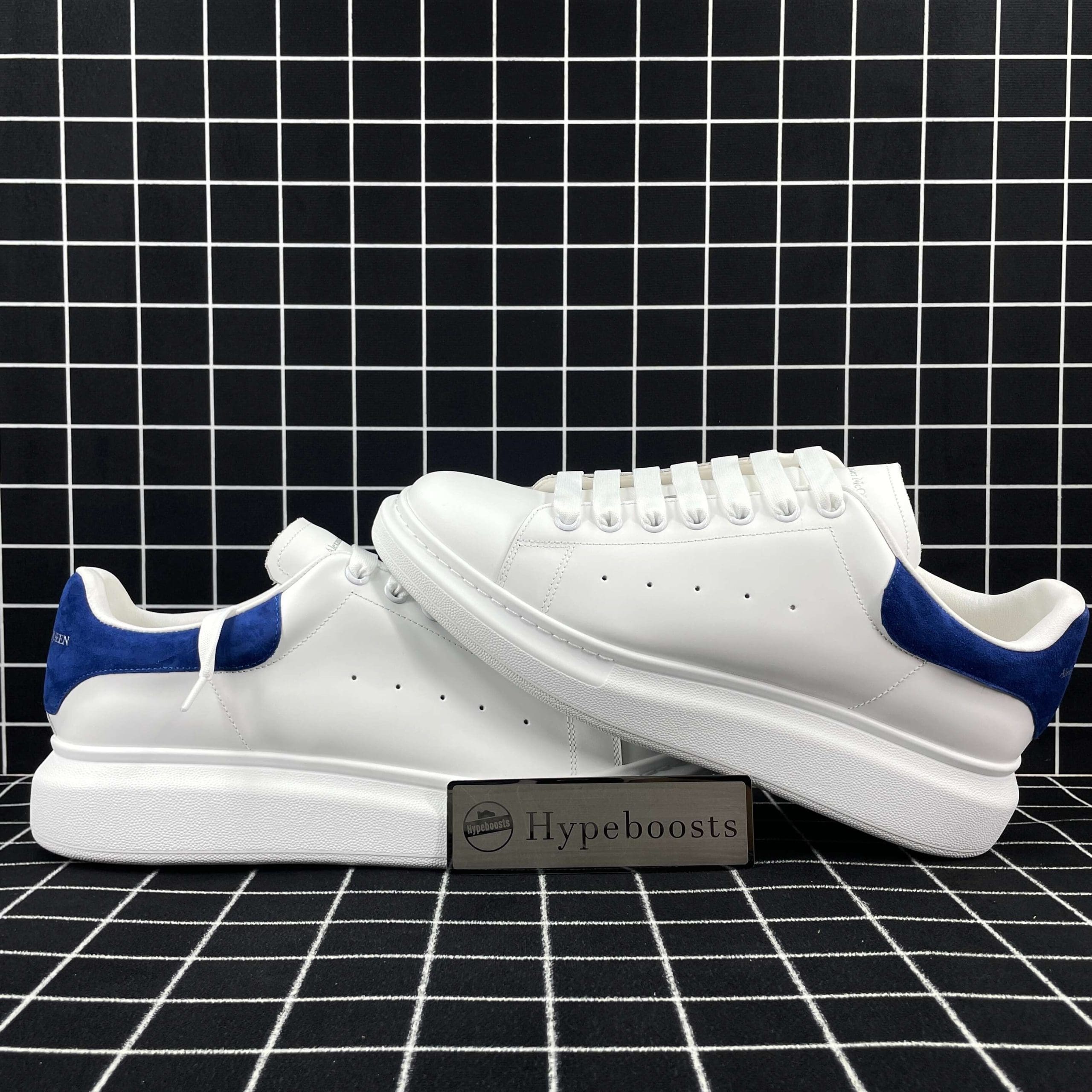 Alexander McQueen Oversized Sneaker White Smooth Calf Leather with Worker Blue Suede Heel Replica