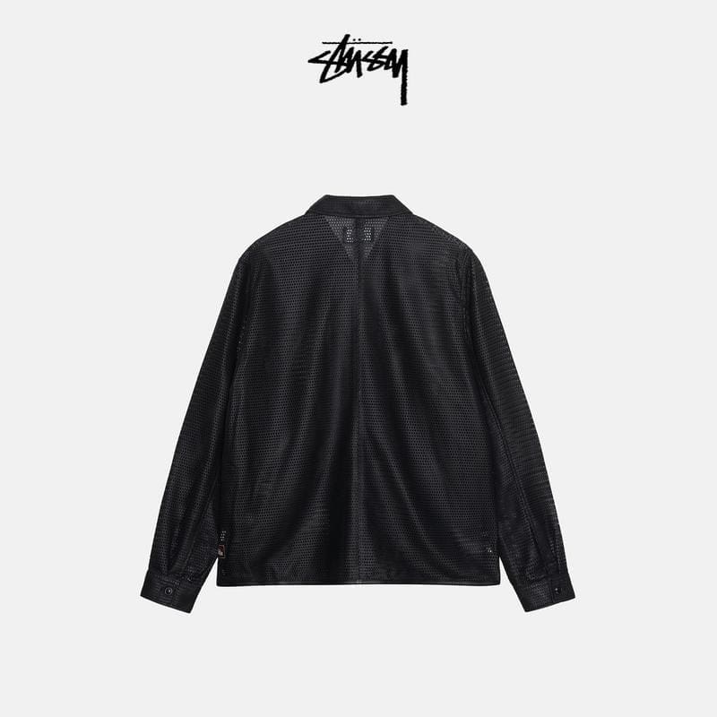 Black-Zip Shirt Perforated Leather