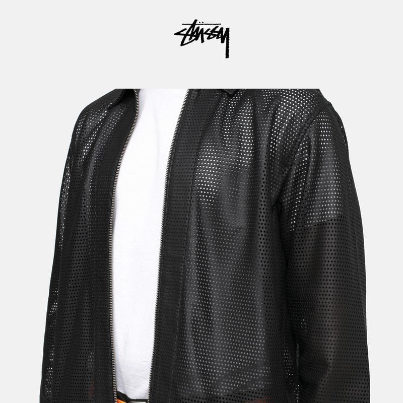 Black-Zip Shirt Perforated Leather