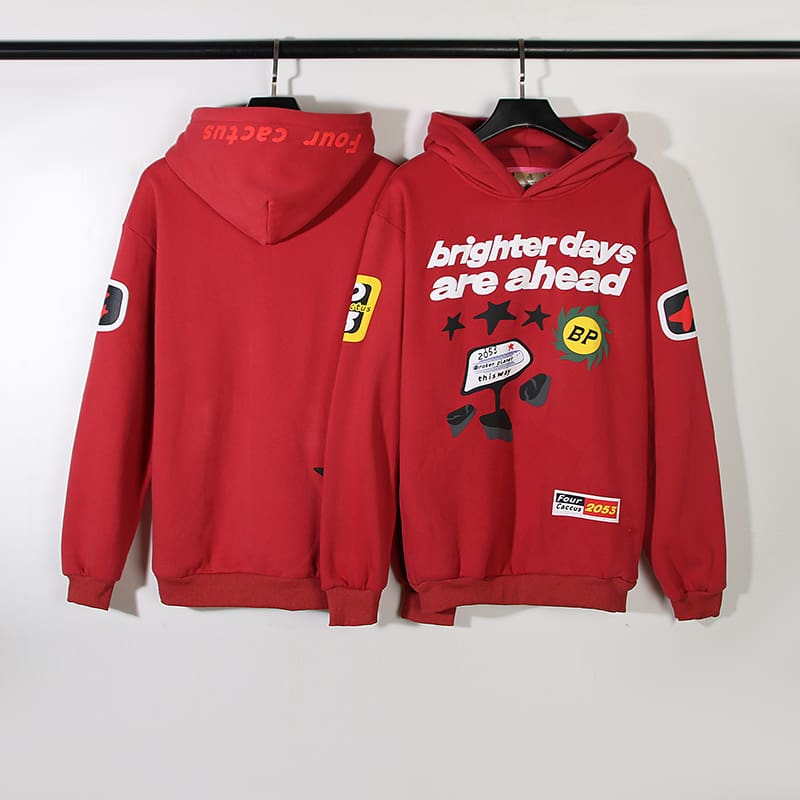 Broken Planet Warning Badge Puff Print Velvet Padded Hooded Sweatshirt Fashion