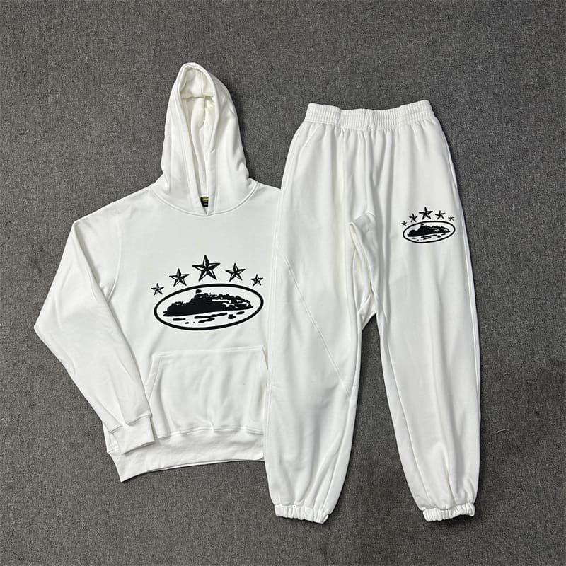 Corteiz Devil Island Five-Star Ship Printed Hooded Sweater Street Sports Casual Suit