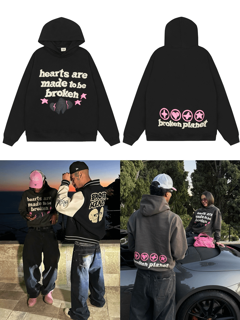 Broken Planet Puff Print Hooded Sweater Loose Fit for Men and Women