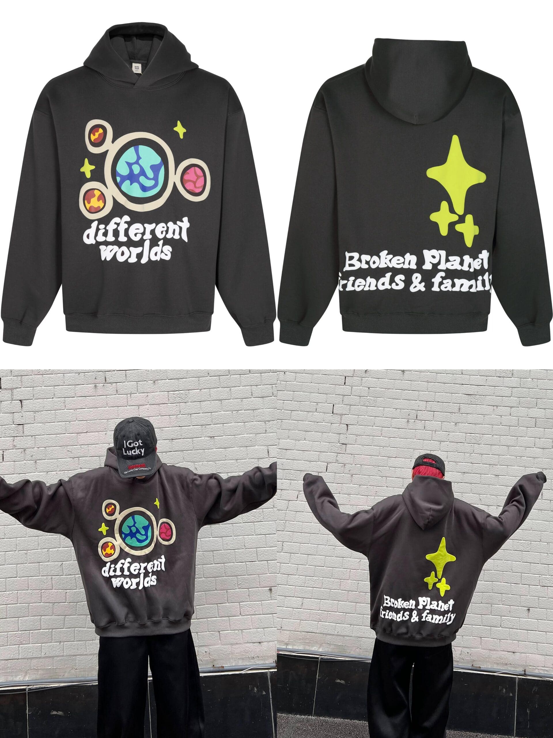 Broken Planet Puff Print Hooded Sweater Loose Fit for Men and Women