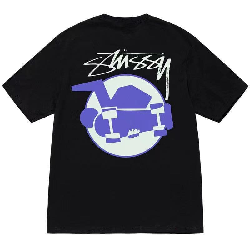 Stussy Crown Surfing Print Short Sleeve T-Shirt for Men and Women 2