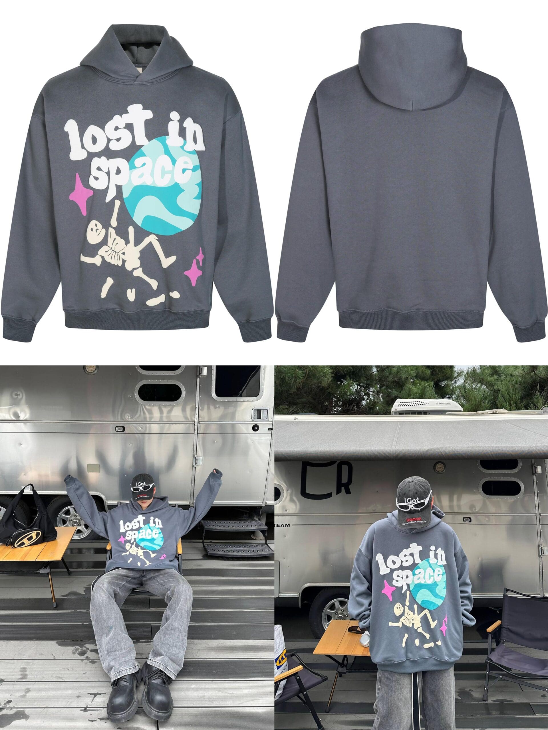 Broken Planet Puff Print Hooded Sweater Loose Fit for Men and Women