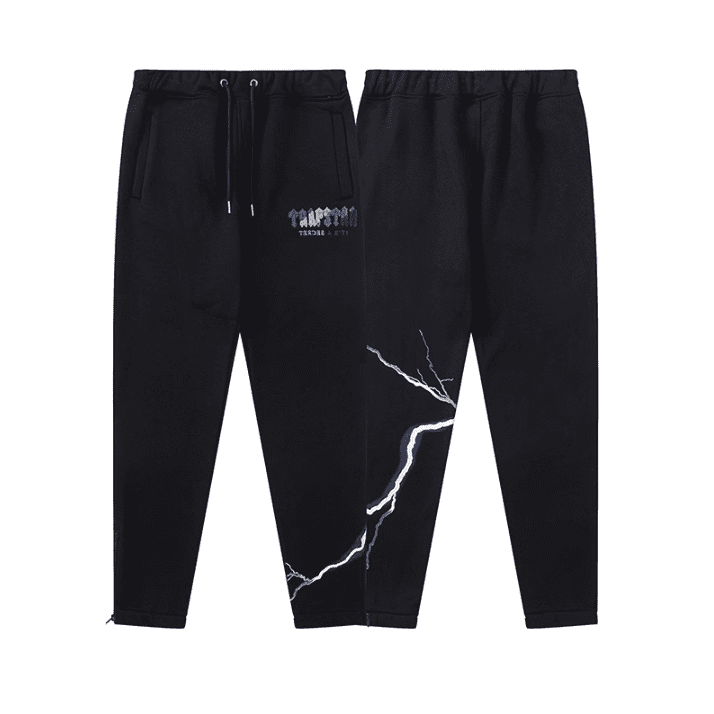 Trapstar Towel Embroidery Lightning Velvet Padded Hooded Sweatshirt and Sports Trousers