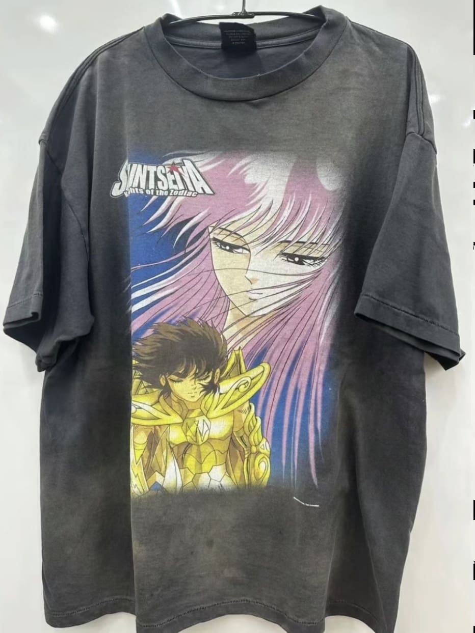 Saint Michael Saint Seiya Anime Joint Washed Short Sleeve T-Shirt for Men and Women