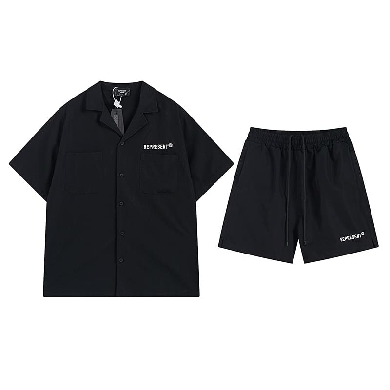 Represent Simple Letter Embroidery Loose Short Sleeve Shirt and Shorts Set