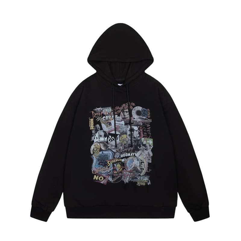 GRAILZ Retro Portrait Letter Print High Street Hoodie for Men and Women