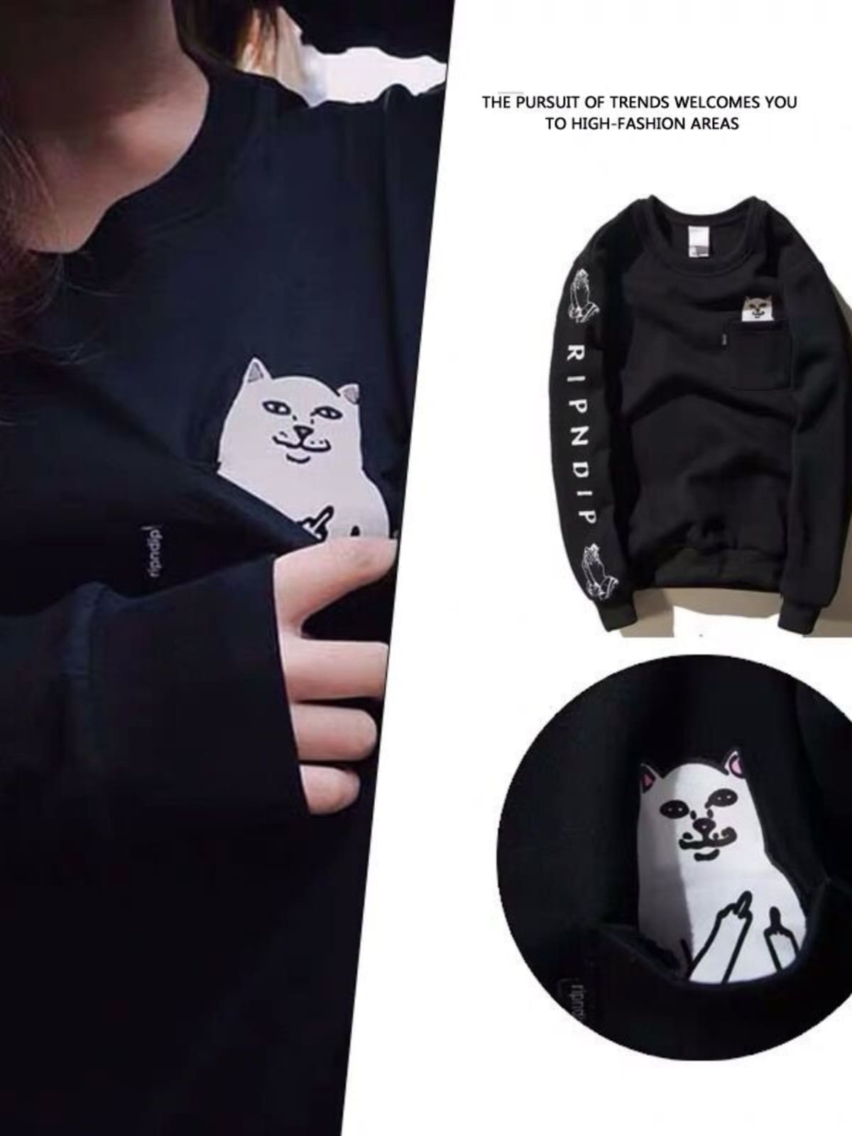 Ripndip Pocket Middle Finger Cat Pullover