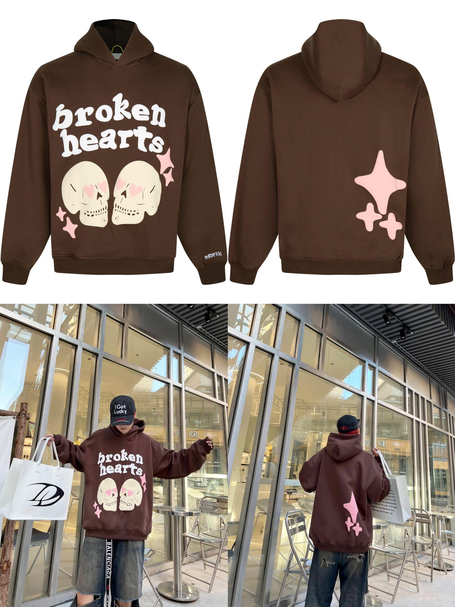 Broken Planet Puff Print Hooded Sweater Loose Fit for Men and Women