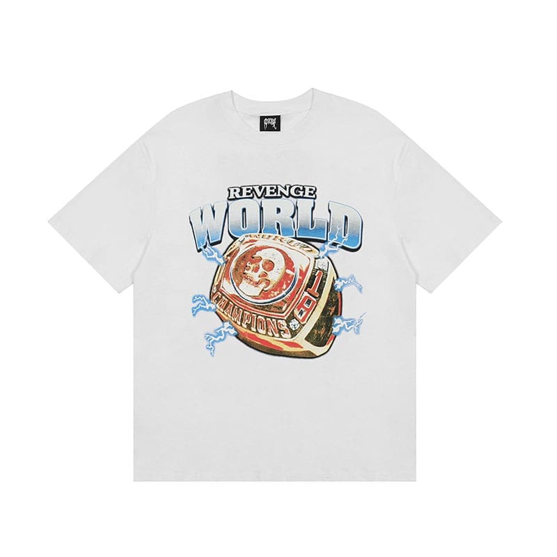 Revenge x Juice WRLD Lightning Skull Ring Championship Short Sleeve T-Shirt for Men and Women