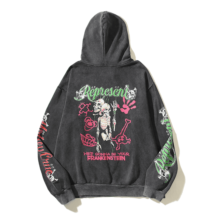Represent Motley Crue Skull Print Distressed Retro Hoodie