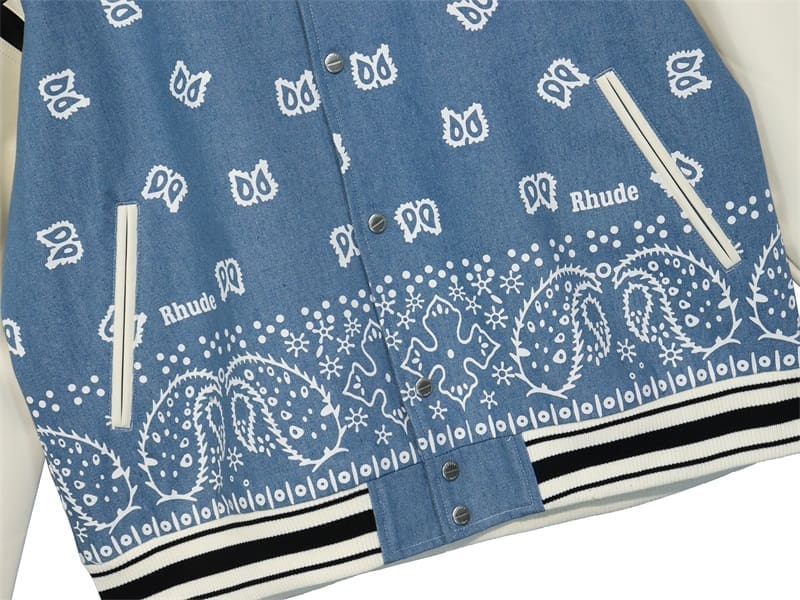 Rhude Cashew Flower Leather Sleeve Jacket