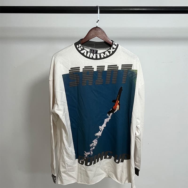 Saint Michael American-Style Distressed Long-Sleeved T-Shirt for Men and Women