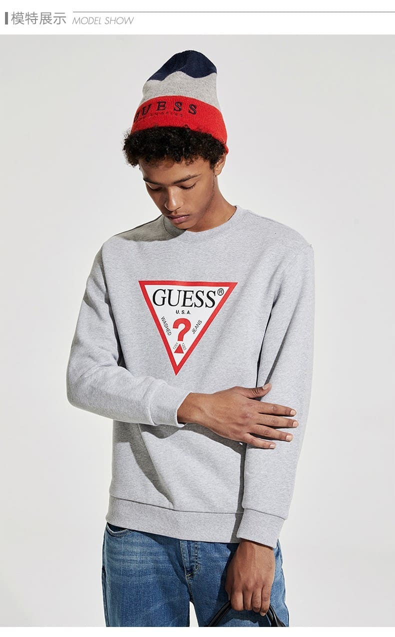 Guess New Round Neck Long Sleeve Printed Casual Sweater for Men