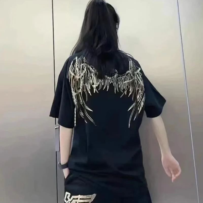 Black Golden Lock Eagle Wings Tee