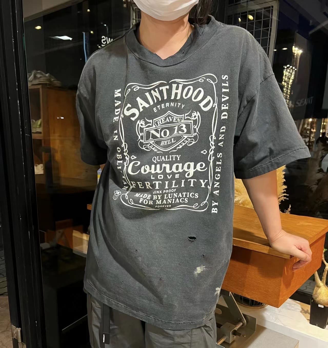 Saint Michael x Neighborhood High Street Ripped Short Sleeve T-Shirt for Men and Women