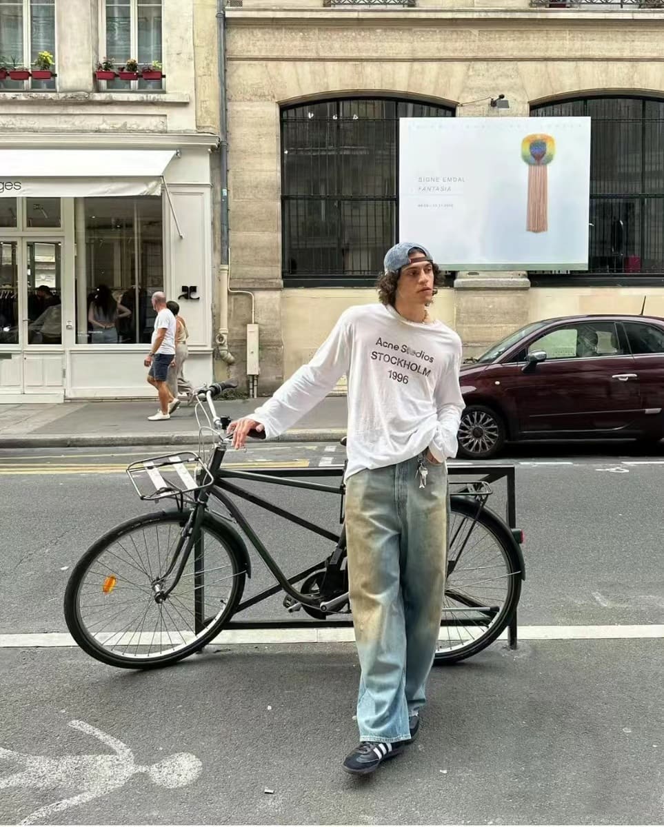 AC 1996 Retro Distressed Logo Long Sleeve Casual T-Shirt for Men and Women