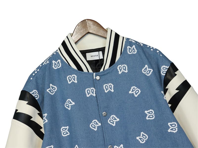 Rhude Cashew Flower Leather Sleeve Jacket