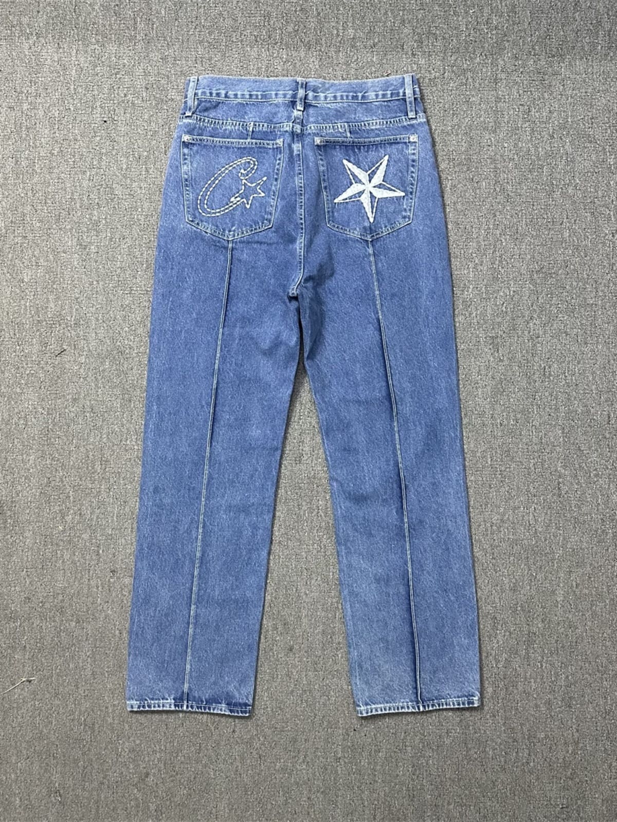 Corteiz Devil Island Denim Pants with Embroidered Logo