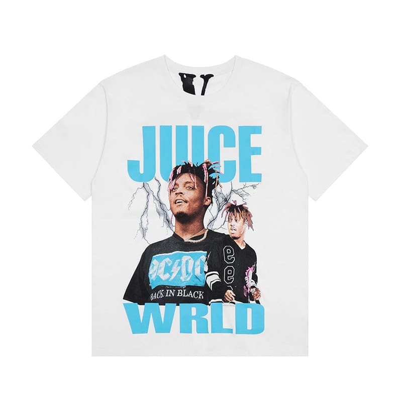 VLONE FOG Juice WRLD Blue V Poster Print Loose T-Shirt for Men