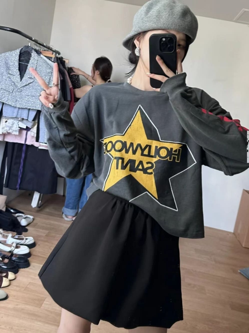 Saint Michael Five-Pointed Star English Letter Long Sleeve T-Shirt