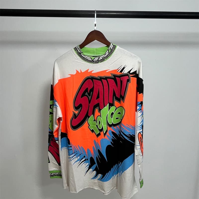 Saint Michael American-Style Distressed Long-Sleeved T-Shirt for Men and Women