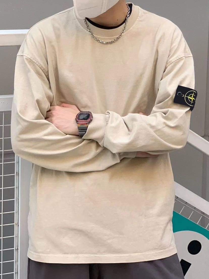 Stone Island Basic Style Washed Long Sleeve Tee
