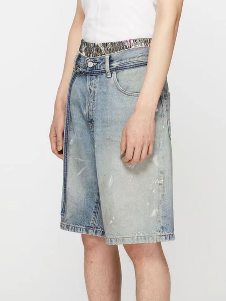 Acne Studios Handmade Splash-Ink Mud Dyed Washed Denim Shorts for Men
