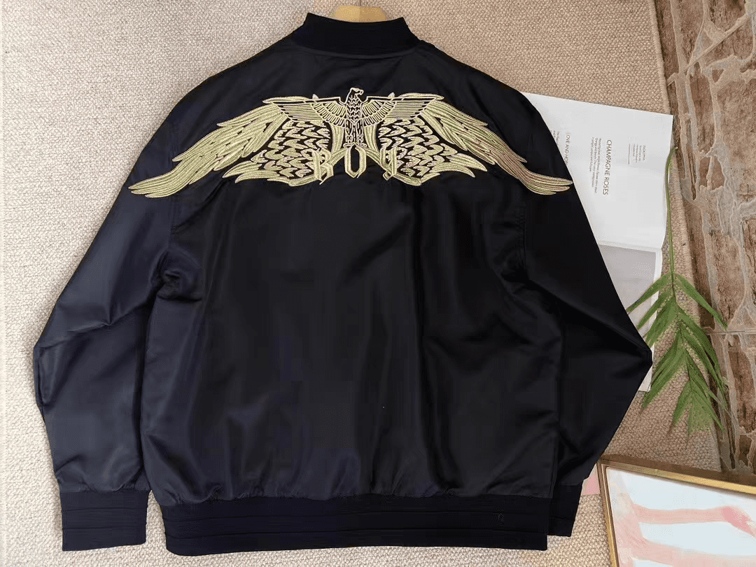 Gold Thread Wings Embroidered Zip Coat