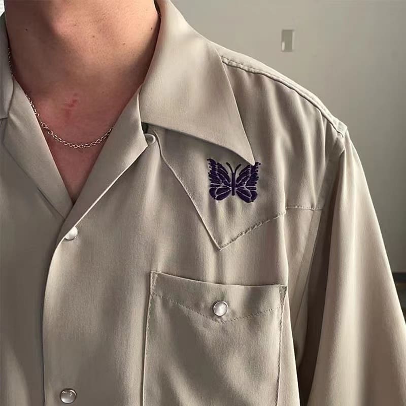 Needles French Royal Style Butterfly Embroidery Loose Short Sleeve Shirt