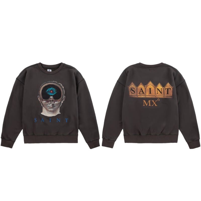 Saint Michael Retro Round Neck Sweater Thick Long Sleeve Top for Men and Women