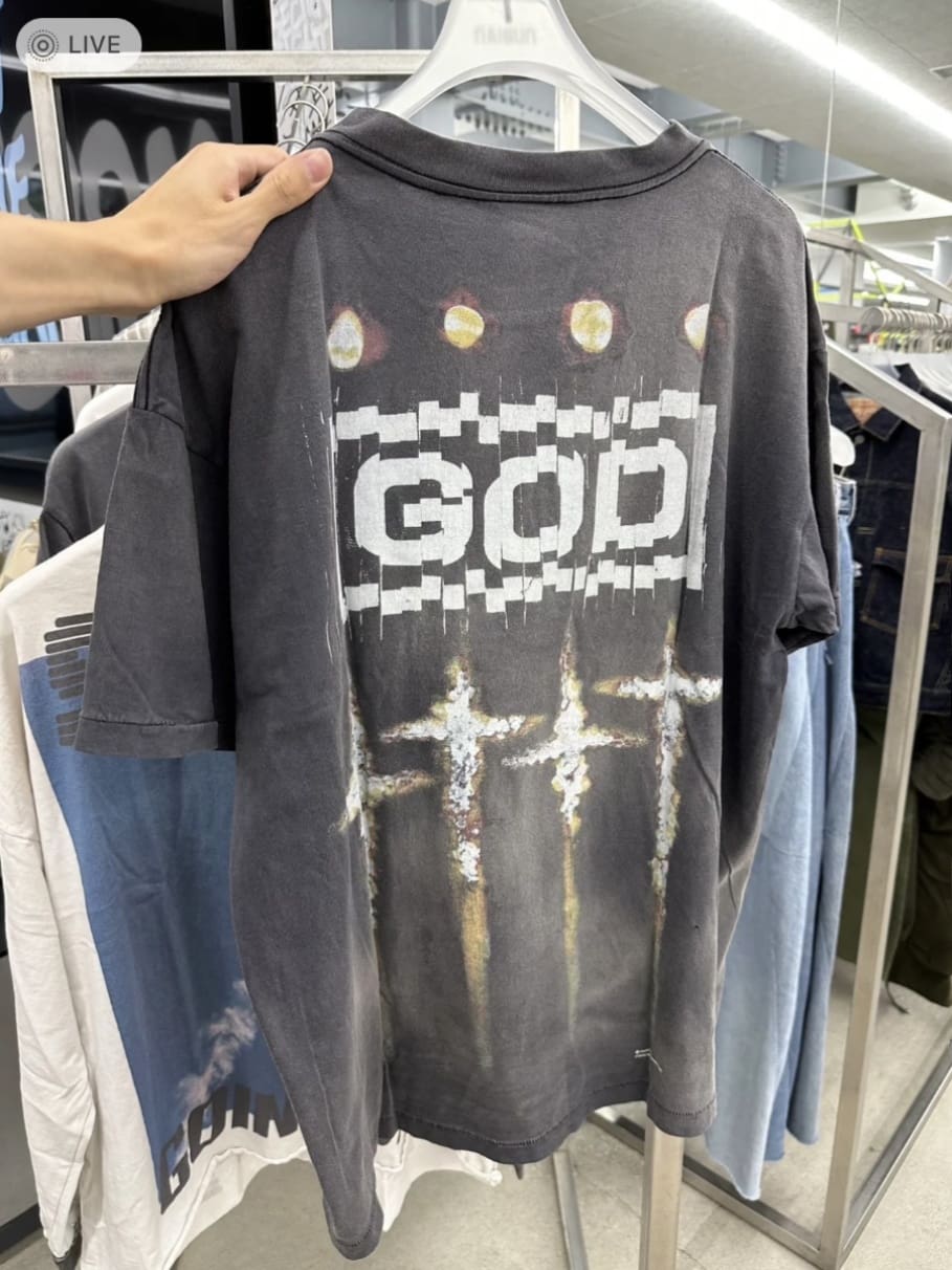 Saint Michael x Forsomeone Joint God Washed Distressed Short Sleeve T-Shirt
