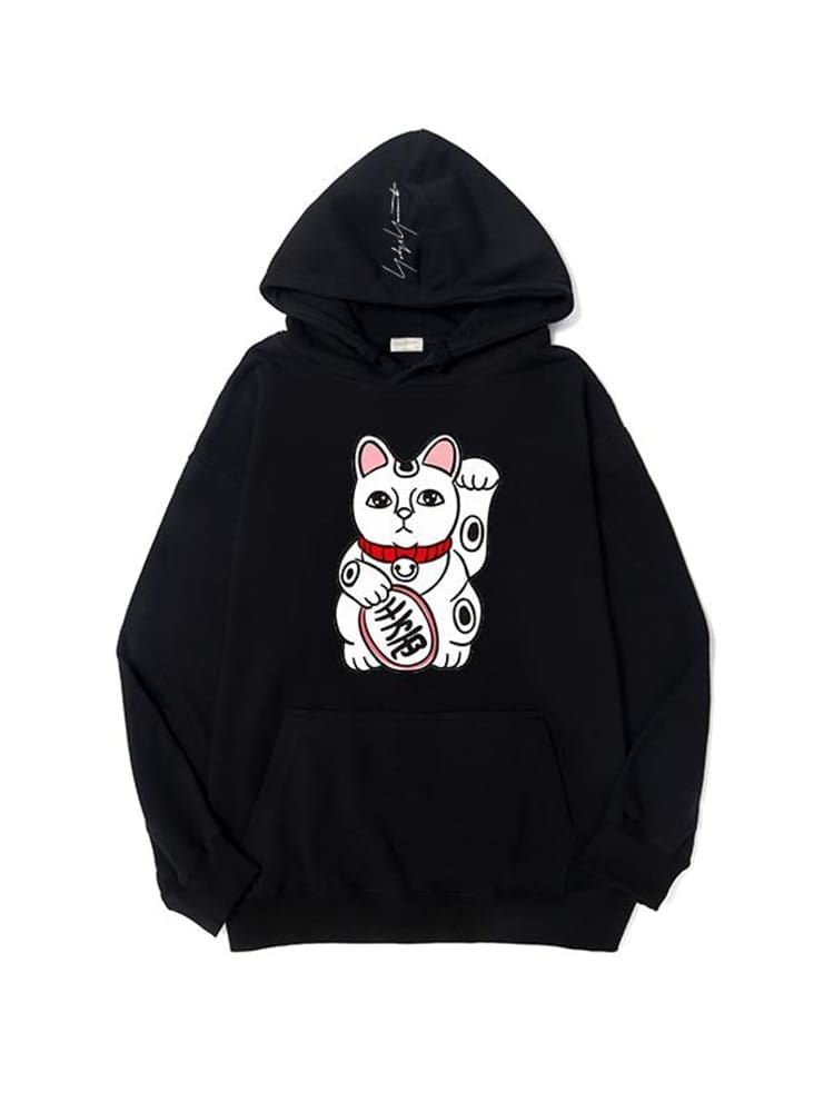 Yohji Yamamoto Fortune Cat Print Hoodie