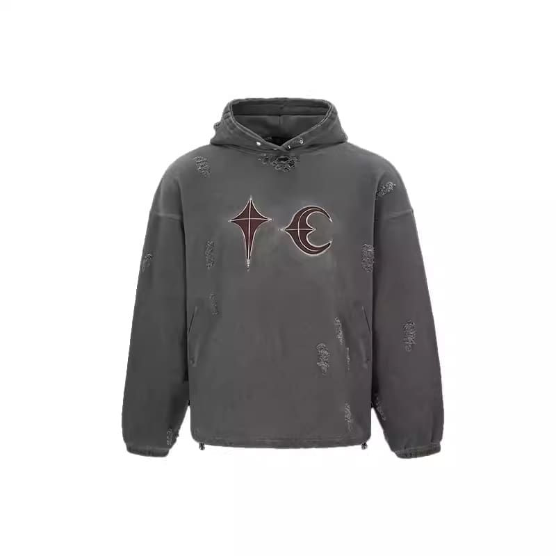 Thug Club Heavy Washed Distressed Leather Patchwork Hoodie