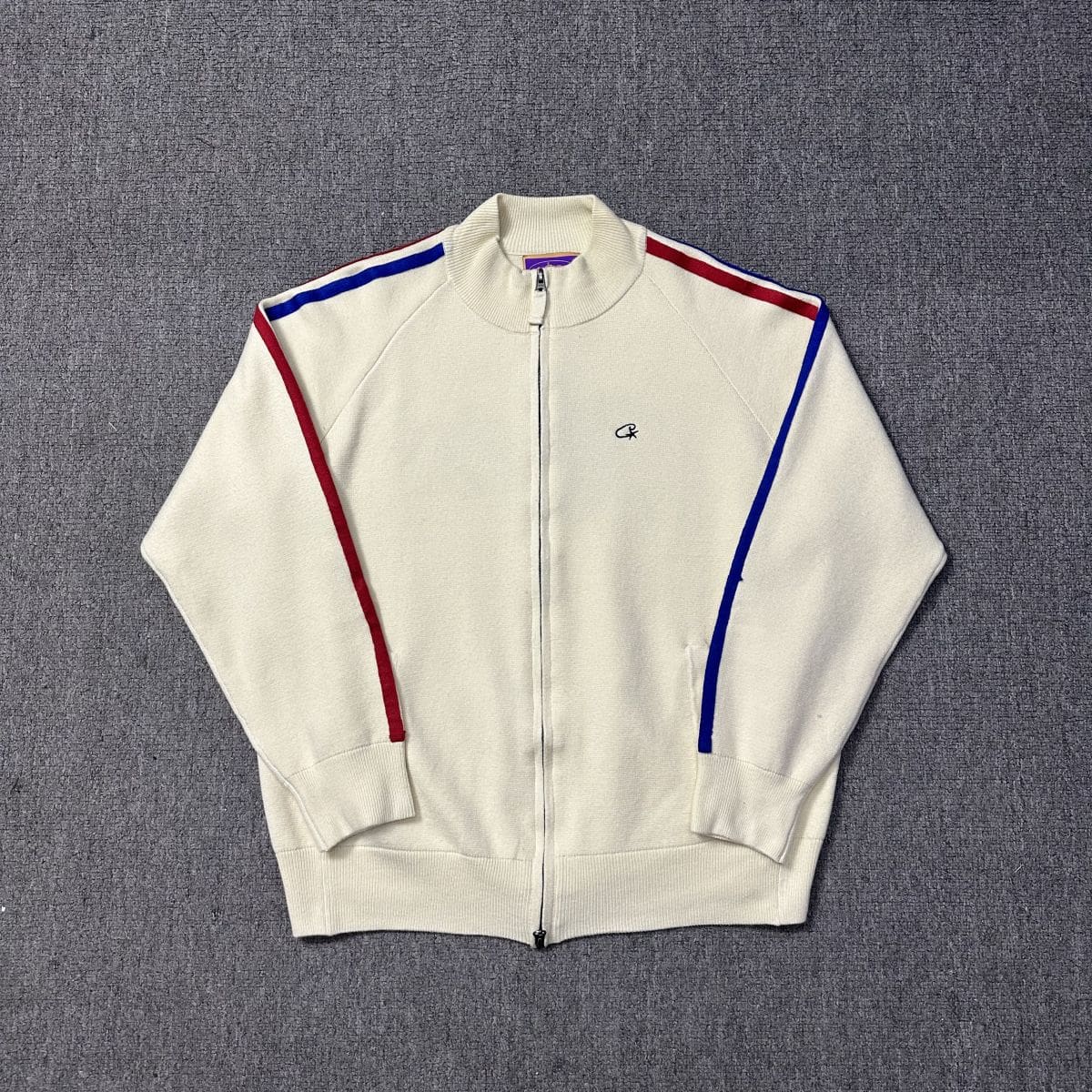 Corteiz Devil Island Red and Blue Ribbon Jacket Couples Zipper Cardigan