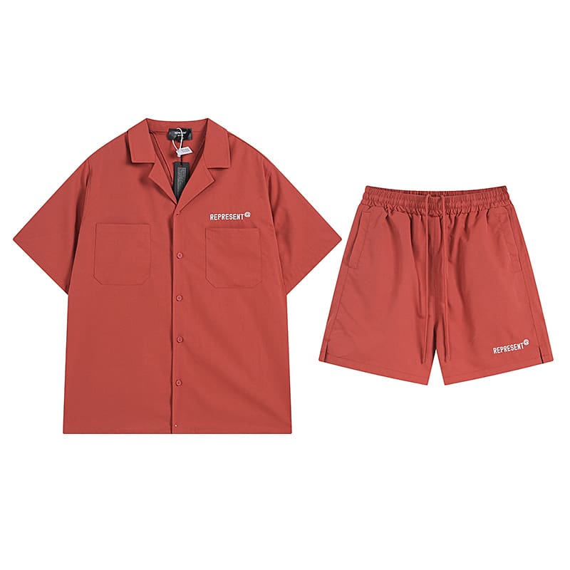 Represent Simple Letter Embroidery Loose Short Sleeve Shirt and Shorts Set