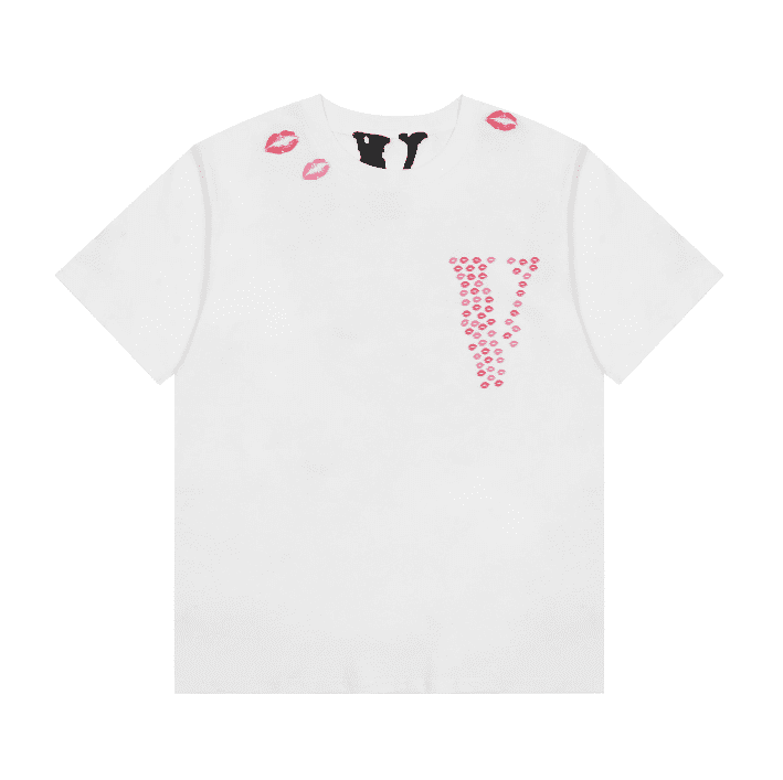 Vlone Lip Print Large V Short Sleeve T-Shirt for Men and Women