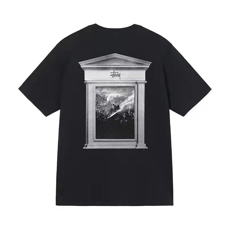 Stussy Crown Surfing Print Short Sleeve T-Shirt for Men and Women