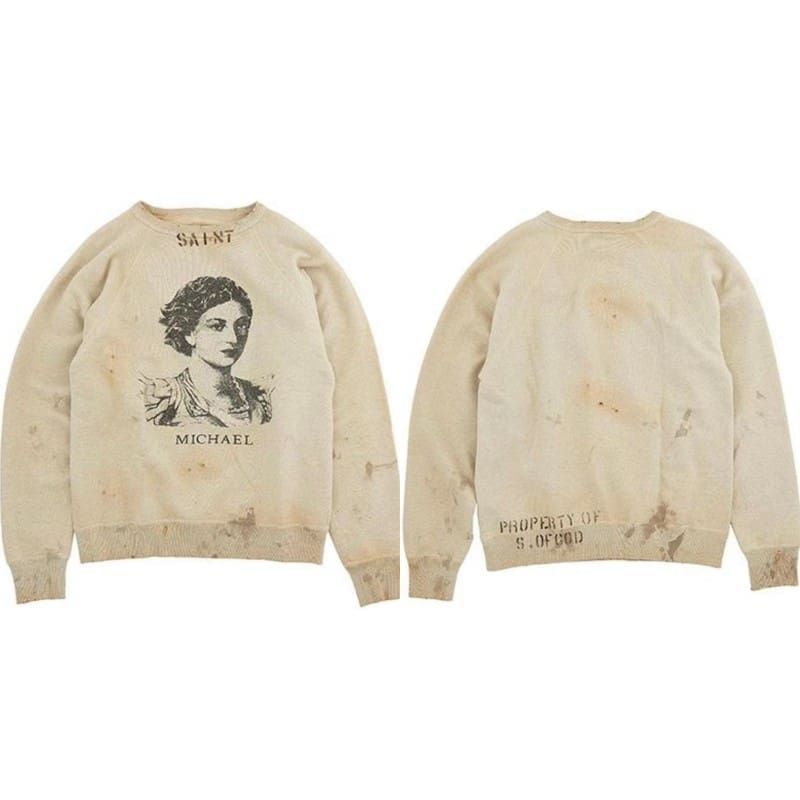 Saint Michael Retro Round Neck Sweater Thick Long Sleeve Top for Men and Women