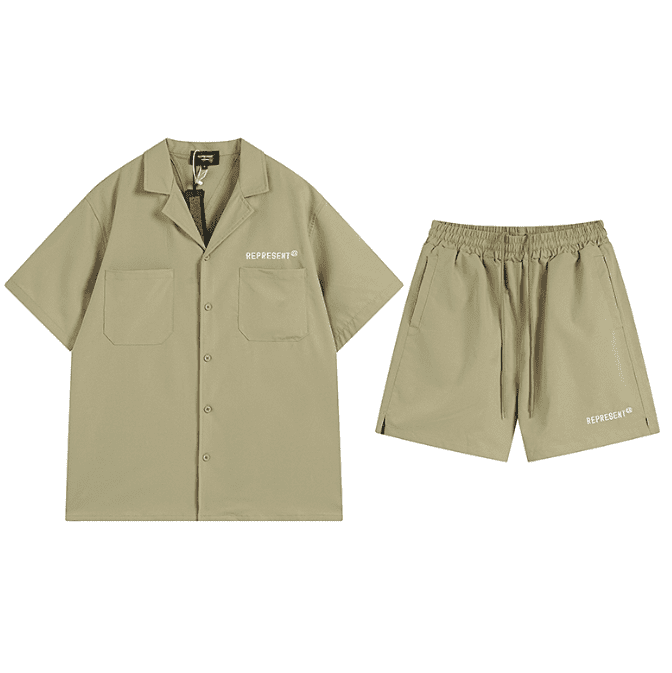 Represent Simple Letter Embroidery Loose Short Sleeve Shirt and Shorts Set