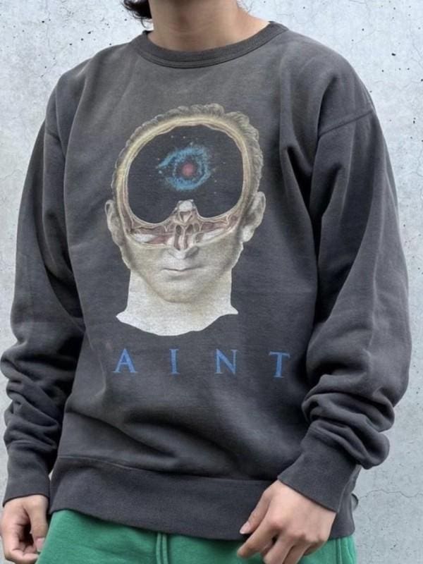 Saint Michael Retro Round Neck Sweater Thick Long Sleeve Top for Men and Women